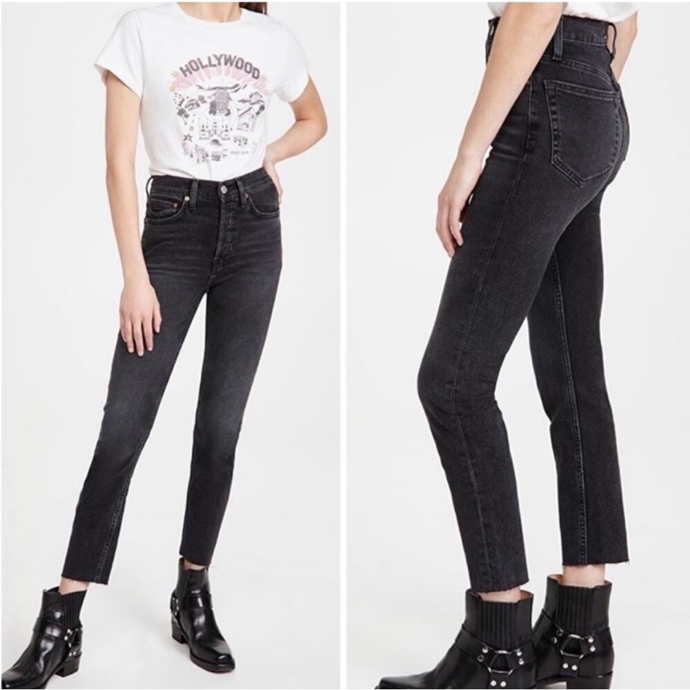 Re/Done 90s Ultra‎ High Rise Ankle Crop Denim Jean Size 29 Stoned Noir Black NEW